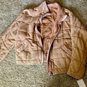 Champagne Diamond checkered jacket. Brand is by Free People. Very soft/stretchy.